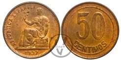 II República, 50 Céntimos Castellón 1937 (sin estrellas y orla de cuadrados)