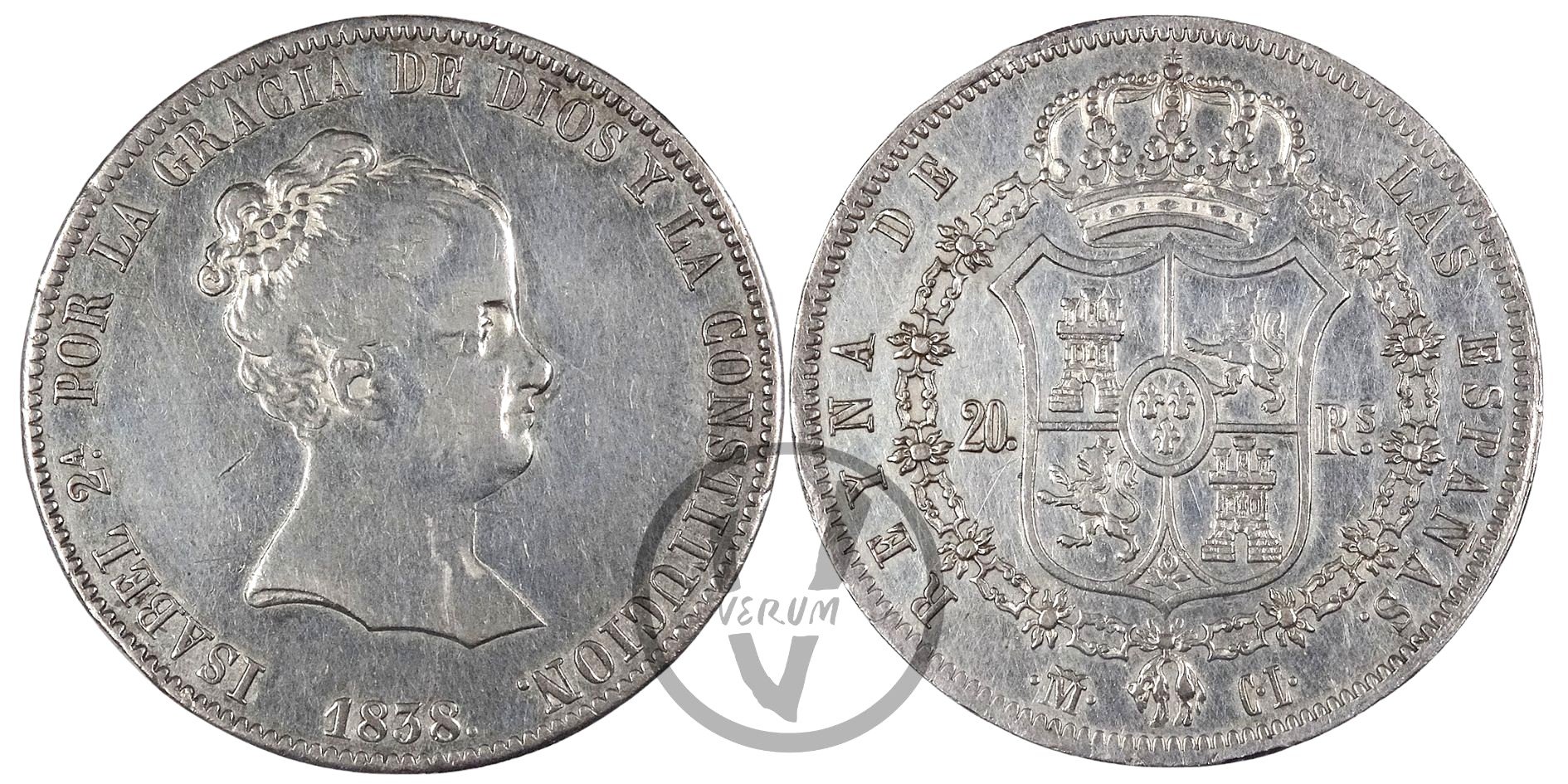 Isabel II, 20 Reales Madrid (1838)